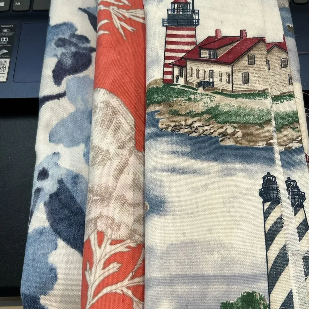 Strong Weave Fabric Lot Totes Bags Sewing Floral Seaside Coral